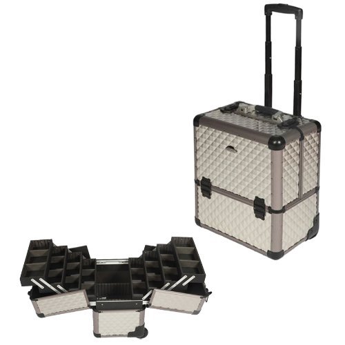 Sunrise Professional Makeup Artist Rolling Case, 8 Easy-Slide Extending Trays, Aluminum Frame, 2 Wheeled Organizer