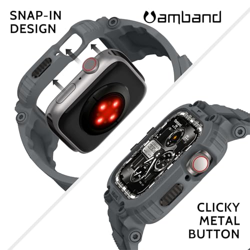 Image of amBand Compatible with Apple Watch Series 9 /8 /7 /6 /5 /4 & SE 3 /2 /1 41mm /40mm Band Case for Men, M1 Sport Rugged Case with Strap Military Protective Cover Bumper for iWatch 41 /40 mm 38mm - Gray