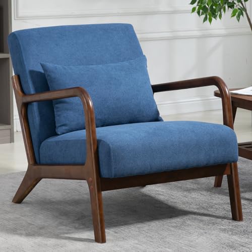 Sillón moderno azul con estructura de madera