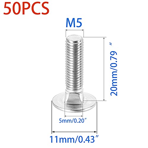 Image of 50 Pcs Carriage Bolts, Coach Bolts,Neck Carriage Bolt, Round Head, Square Neck, Zinc Plated (M5-0.8x20mm)