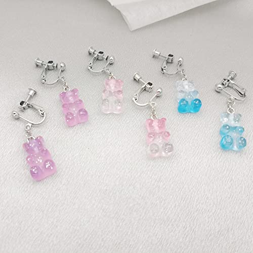 3 Pares Aretes Clip Oso de Goma Colores Cartoon miniatura 2