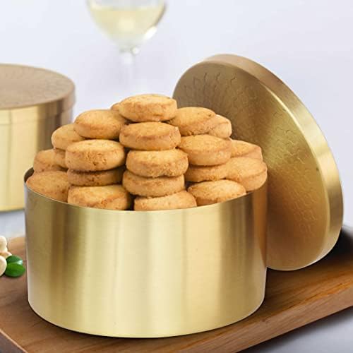 Pure Source India Brass Cookie Jar/Box, Laddu Dabba, Dry Fruit Jar 1Piece, 1200ml (Round)