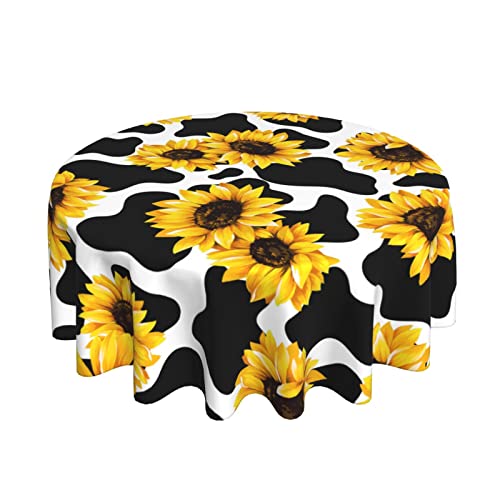 Tiehrpr Sunflower Cow Round Tablecloth 60 Inch Spring,Water Resistant Spill Proof Washable Table Cloth,Table Cover For Dining,Kitchen,Party Holiday #TOP10