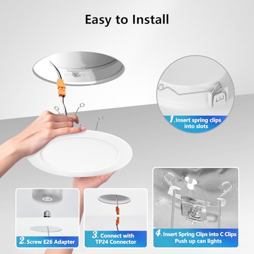 LVWIT Recessed Lighting 6 Inch, Recessed Lights Color Selectable 2700/3000/4000/5000/6000K 5CCT, 10W(120W Equivalent) Dimmable LED Can Lights with E26,LED Retrofit Recessed Light 6 Inch, 6 Pack - Thumbnail 5