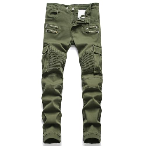 Maiyifu-GJ Men's Slim Fit Moto Biker Jeans Distressed Skinny Stretch Denim Pants Retro Ripped Straight Washed Jean Trousers