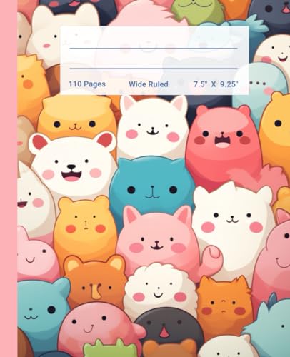 Wide Ruled Notebook: Cute Adorable Squishy Animals | Kawaii Composition Notebook | For Teens, Girls, Kids, Students | Back To School Supplies | 7.5 X 9.25 | 110 Pages