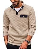 COOFANDY Quarter Zip Pullover for Men Stand Collar Quilted Pullover Sweatshirt Big and Tall 1/4 Zip Sweatshirts Fall Fashion Clothes Khaki