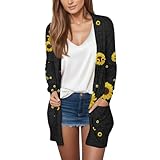 Lightweight Cardigans for Women Fashion Clothing Womens Cardigan Sweaters Womens Open Front Trendy Long Cardigan Lightweight Casual Sunflowers Print Loose Fit Sleeve Outfits with (Black,XL)