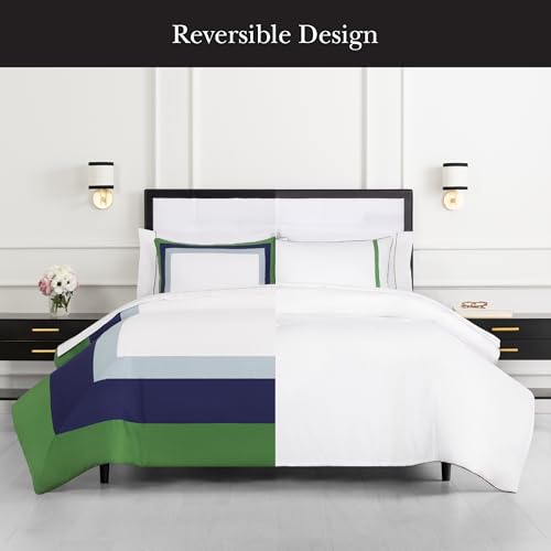 kate spade new york Color Block Twin Comforter Set, 300 Thread Count and 100% Cotton Cover, All Season 2 Piece Reversible Bedding Set, Machine Washable, Navy, Green and White by kate spade new york - Image 3