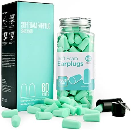 𝟑𝟖𝐝𝐁 Ultra Soft Ear Plug for Sleeping, 60 Pair High Noise Cancelling Earplug with Aluminum Case, Industrial-Grade Hearing Protection Earplug for Snoring/Working/Studying/Side Sleeper, Slow Rebound