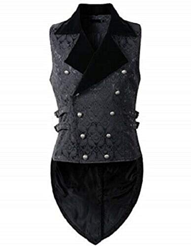 Darkrock Mens Vest Waistcoat Tailcoat Black Velvet Gothic Steampunk Victorian