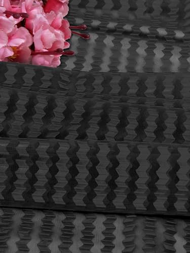 Image of Polyester Transparent Zig-Zag Net Sheer Curtains for Door Balcony Home Decoration, 11 feet Long, Black, Set of 2