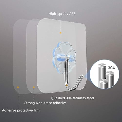Image of AVVIC MART Self Adhesive Magic Sticker Transparent Panel Support Hooks, Strong Wall Hanging Pads for Bathroom & Kitchen, Tissue Towel Rack Sticker, No-Drill Holder for Racks & Shelves(Pack of 10)