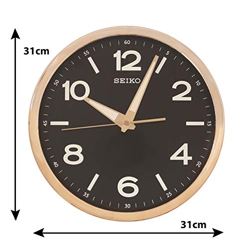 Image of Seiko Elegant Round Golden Plastic Home Decor Night Glow English Numbers Wall Clock with Sweep Movement (Size: 31 x 4 x 31 CM | Weight: 740 gram | Color: Golden)