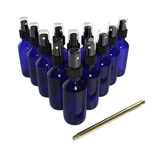 Culinaire 2oz Glass Spray Bottles with Gold Pen Marker, Small Spray Bottle for Hair Spray, Essential Oil, Colognes, and Hand Sanitizers, Blue, Pack of 12