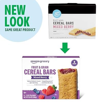 Amazon Grocery, Mixed Berry Fruit & Grain Cereal Bar, 1.3 Oz, 8 Ct
