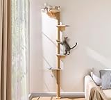 Floor to Ceiling Cat Tree for Kittens, 5-Tier Wall Mounted Cat Wall Shelves with Grey Felt Pads, Adjustable Wild Simulation Cat Tower, Natural Pine Wood Platforms for Climb, Scratch and Lookout