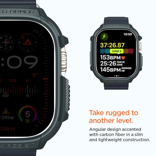 Image of Spigen for Apple Watch Ultra 3 /2 /1 Case, Rugged Armor 49mm Durable TPU Cover - Abyss Green