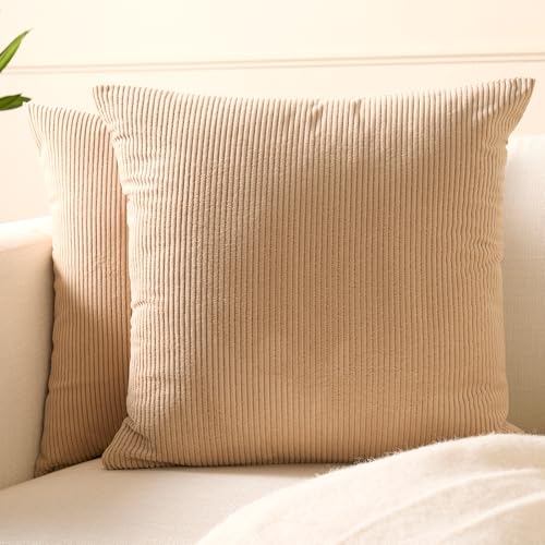 Image of Encasa XO Corduroy Cushion Covers, No Inserts, Set of 2, Beige