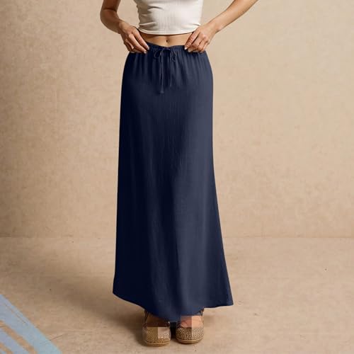 Womens Linen Maxi Skirts Drawstring Waist a Line Skirts, Cute Vacation Boho Long Flowy Skirts, Maxi Skirts for Women Summer4