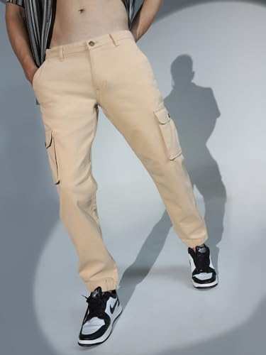Image of Hubberholme Mens Grey Mid-Rise Cotton Casual Joggers HHMWJS004