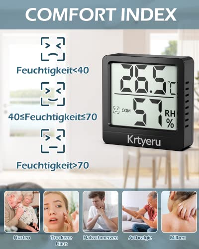 Foto von Thermometer Hygrometer, 4er Set luftfeuchtigkeitsmesser Innen, Digital Mini LCD Raumthermometer und Zimmerthermometer für Wohnzimmer, Wohnung, Babyraum, Büro, Garten (Schwarz)