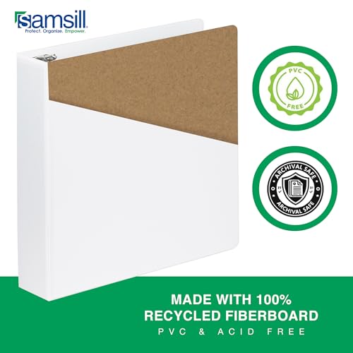Image of Samsill Durable 2 Inch Binder, D Ring Binder, Customizable Clear View Cover, Pearl White, Holds 475 Pages