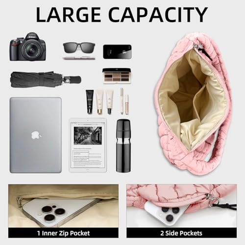 Image of Puffer Quilted Shoulder Bag Large Puffer Tote Bag for Women,Hobo Quilted Tote Bag Crossbody Shoulder Handbags Puff Purse