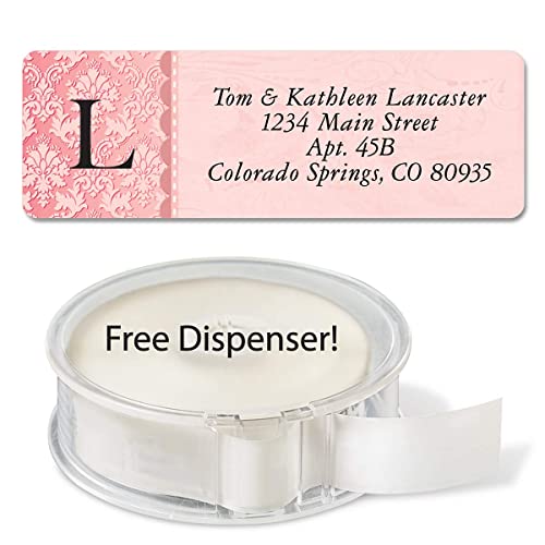 Scalloped Border Initial Rolled Personalized Return Address Mailing Labels With Dispenser, Set Of 250, 5 Designs, Small ¾ X 2½ Inch Size, Custom Self-Adhesive Sticker Roll, By Colorful Images #TOP5