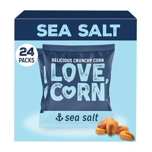 LOVE CORN Sea Salt Crunchy Corn Snack (24 x 20g) - High Fibre & Healthy High Oleic Sunflower Oil Gluten-Free Vegan Kosher Low Sugar Crisps Alternative Plant Based Graze Lunchbox Friendly UK