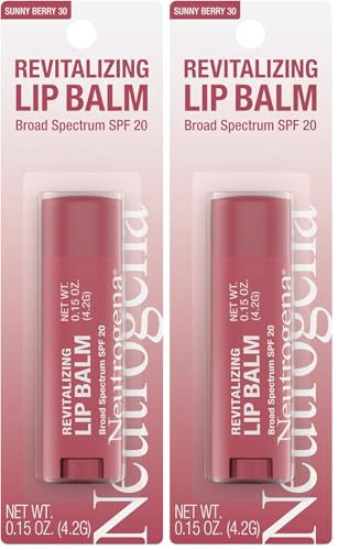 Neutrogena Lip Balm, Revitalizing Moisturizing Tinted SPF 20 | Sunny Berry | Pack of 2 | .15 oz | Soothing