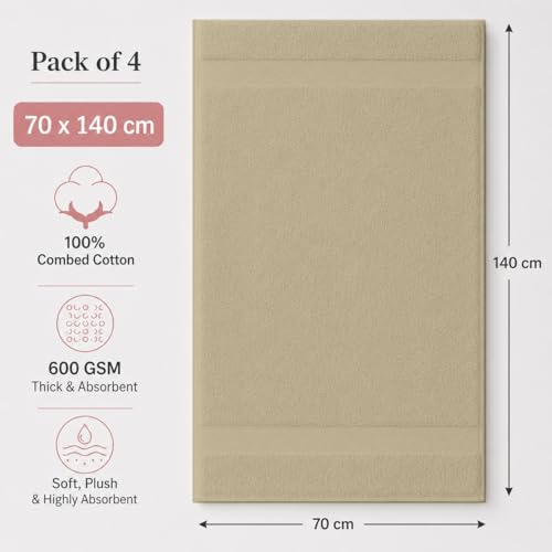 Image of Sulfar 100% Combed Cotton, Quick Drying Highly Absorbent, Luxury Hand Towel Set (Pack of 4, 40 X 70 cm) Beige