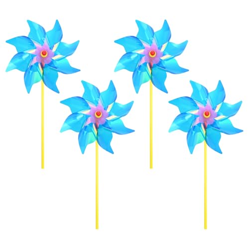 M METERXITY 4-Pack Rainbow Pinwheels, 20 Inch Plastic Wind Spinners Outdoor Flower Windmill for Party Decorations/Yard/Garden, Toy Wind Spinners [Blue]