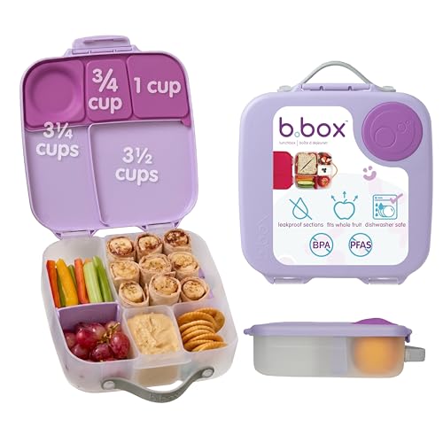 Image of b.box Lunch Box for Big Eaters All Ages - 8.5 Cup Leak Proof Bento Box with 4 Compartments, School Lunch Container with Ice Pack, Dishwasher Safe, BPA-Free, PFAS-Free - Sugar Plum