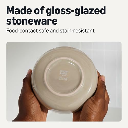 Image of Amazon Basics Glazed Stoneware Bowls, 4-Piece Set, Microwave and Dishwasher-Safe, 5.5 in., Linen Gray