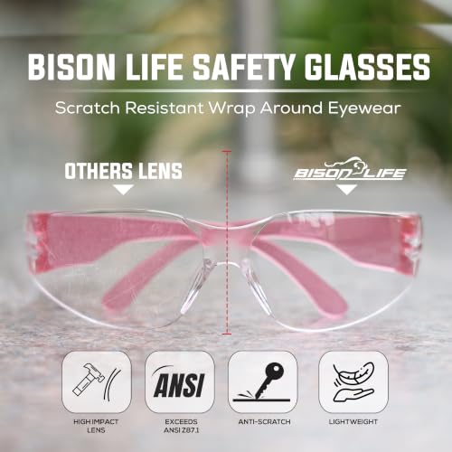 Image of BISON LIFE Clear Safety Glasses - ANSI Z87.1 Certified Scratch & Impact Resistant Eye Protection Goggles for Men & Women
