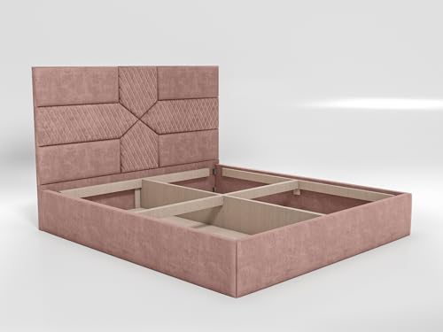 Image of Acacia Modern Upholstered King Size Bed with Box Storage for Bedroom | Wooden Double Bed with Storage | Platform Cot Bed with Upholstery Premium Fabric | 6.5 x 6 Ft | Sheesham Wood (Salmon Pink)