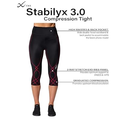 CW-X Women's Stabilyx 3.0 High Waisted Capri Compression Leggings, 131806, Performance 3/4 Tights with Pocket, Knee, Hip Support