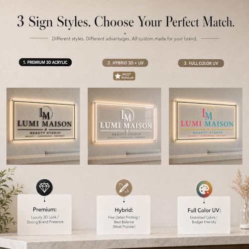 Image of Custom Backlit Business Sign with Logo, Personalized Acrylic Wall Sign
