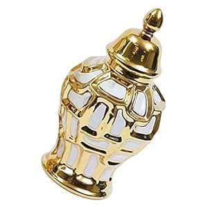 FAKEME Retro Style General Jar Ceramic Flower Vase Domed Lid Cosmetic Containers Temple for Home Decor Weddings Office Floral Arrangement Display, S