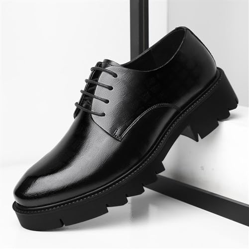 Oxford Shoes for Men Thick Sole Lace Up Pointed Toe PU Leather Solid Color Shoes Anti-Slip Non Slip Rubber Sole Block Heel Slip Resistant Prom Men's Casual Dress Shoes2