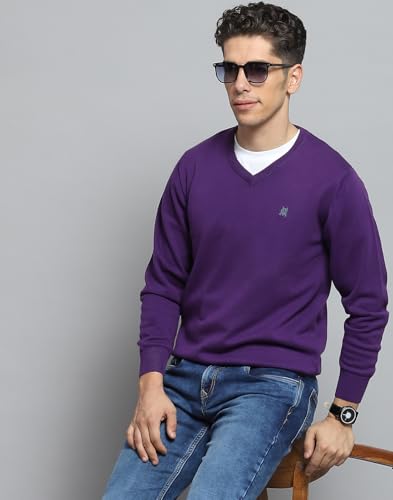 Image of Monte Carlo Mens Solid Purple V Neck Full Sleeve Pullover 1240550VN-315