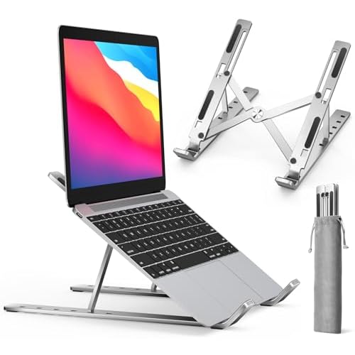 ivoler Soporte Portátil Mesa 6 Ángulos Ajustables, Aleación de Aluminio, Soporte Ordenador Portatil Ventilado Plegable para 10-15.6”Macbook, DELL, Chrome, Otros Portátiles y Tableta - Plata