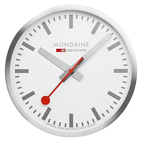 Mondaine - Wall Clock A995.Clock.17SBV 40cm - Official Swiss Railways Clock - Red Second Hand Silver Aluminium Casing - Dust Resistant Wall Clocks - Made in Switzerland Cover