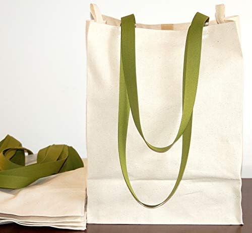 Turtlecreek Made in USA Cotton Canvas Reusable Grocery Tote Bags with Long Green Handles - Regular Size - 4 Pack