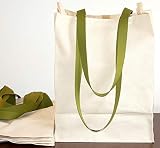 Turtlecreek Made in USA Cotton Canvas Reusable Grocery Tote Bags with Long Green Handles - Regular S