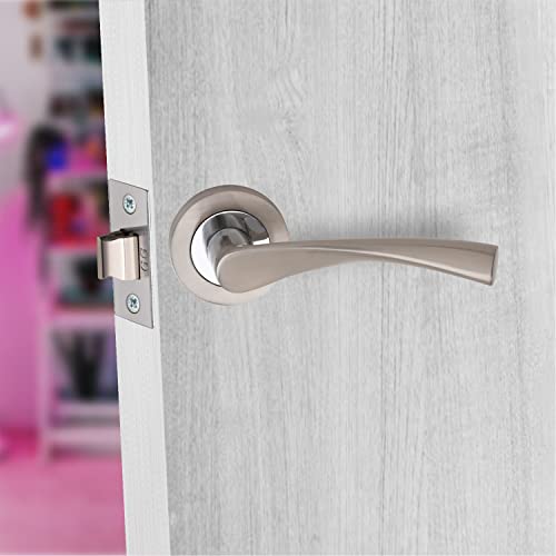 Golden Grace 1 Set of Astrid Design Modern Chrome Door Handles on Rose with Duo Finish Door Lever Latch Pack with Tubular Latch and Pair of Hinges - Image 3