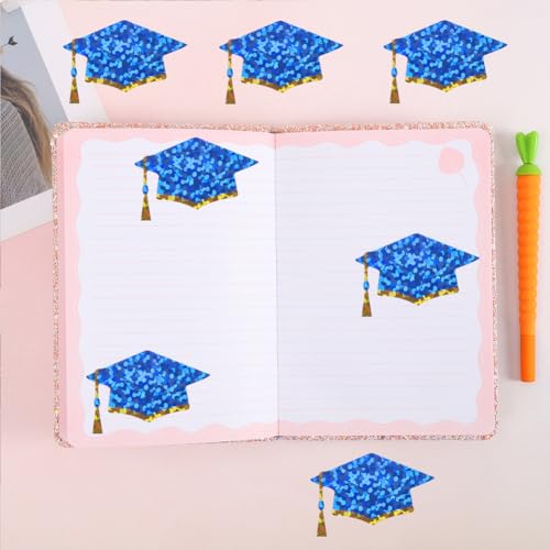 Image of 500Pcs Graduation Cap Stickers Roll 1.2in Glitter Grad Stickers Blue with Gold Rim Label Tag Self-Adhesive Classroom Reward Waterproof Decals for Envelope Bottle Decor