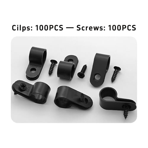 Clips de cable tipo R negros abrazaderas de nailon organizador de cables para pared con tornillos 3