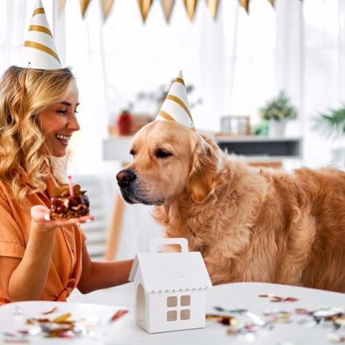BENECREAT 30 Packung Partygeschenkboxen Für Hunde 10x12x18cm Weiße Hundehüttenboxen Mit Quadratischem Fenster Für Die Dekoration von Geburtstagspartys Zur Adoption von Welpen